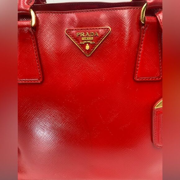 Prada Saffiano Vernice Rosso Red Leather Tote Bag Auth Preloved Patent Purse - Picture 9 of 15